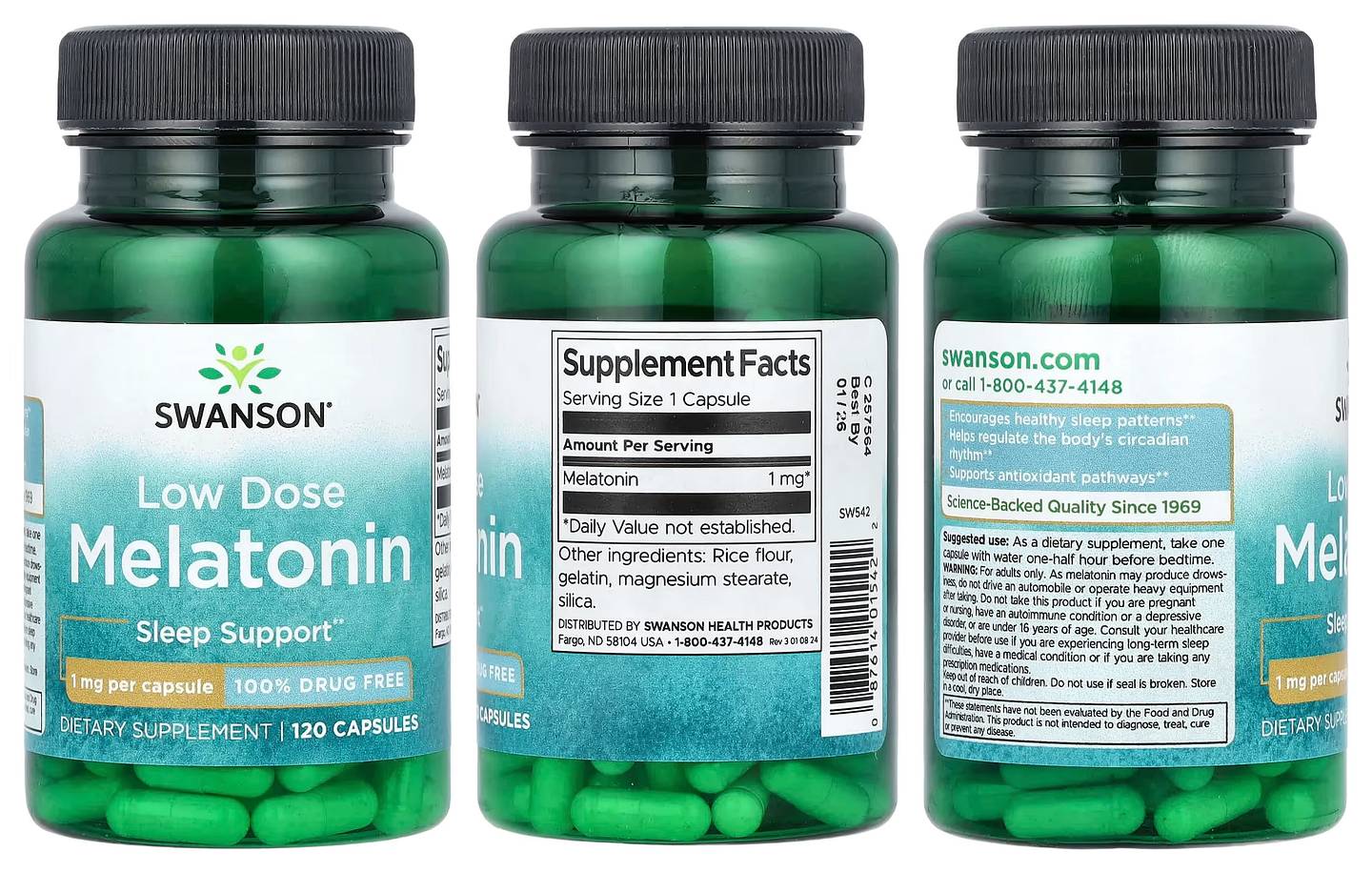 Swanson, Low Dose Melatonin packaging