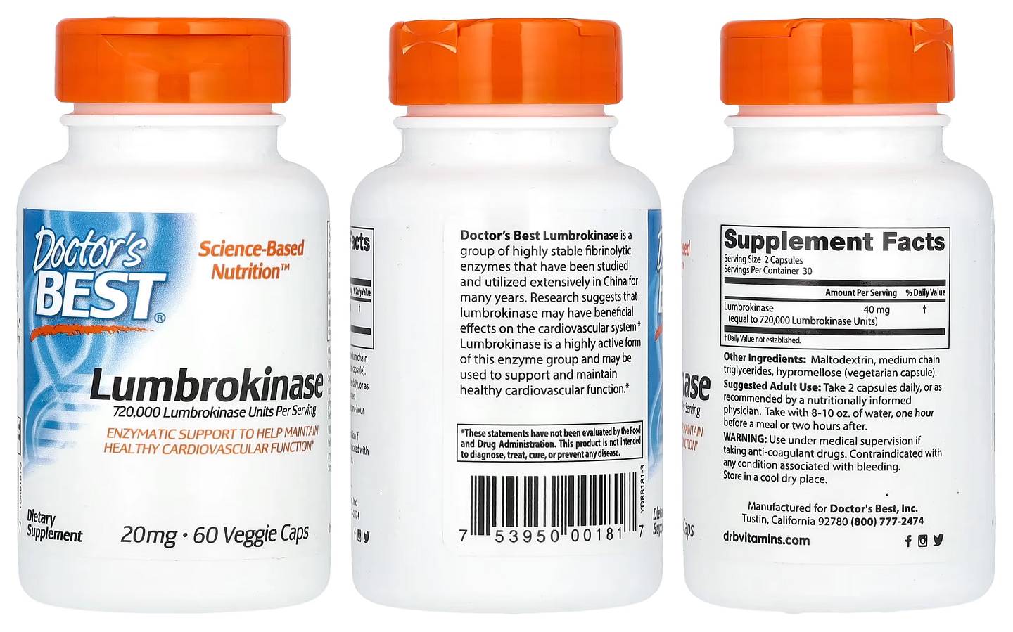 Doctor's Best, Lumbrokinase packaging