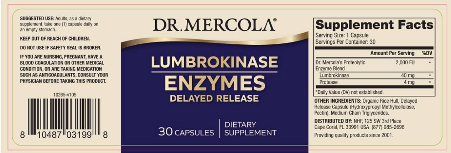 Dr. Mercola, Lumbrokinase Enzymes label