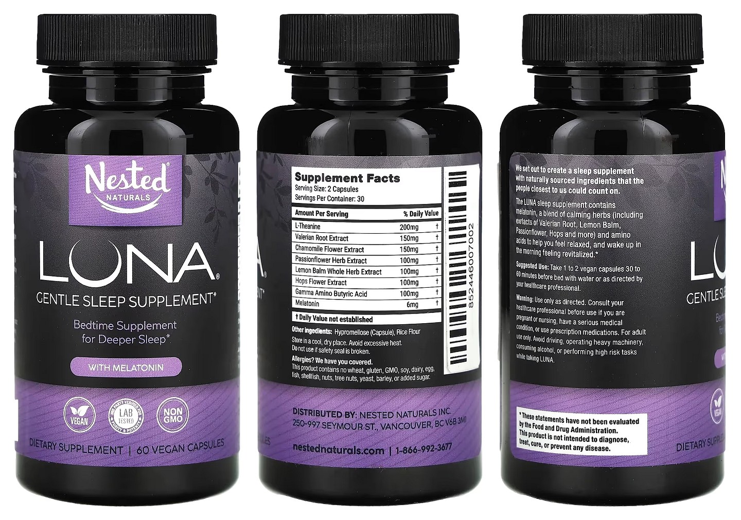 Nested Naturals, Luna, Gentle Sleep Supplement with Melatonin packaging