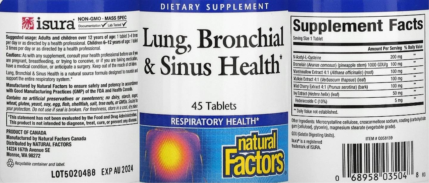 Natural Factors, Lung, Bronchial & Sinus Health label