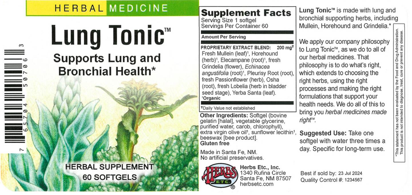 Herbs Etc, Lung Tonic label