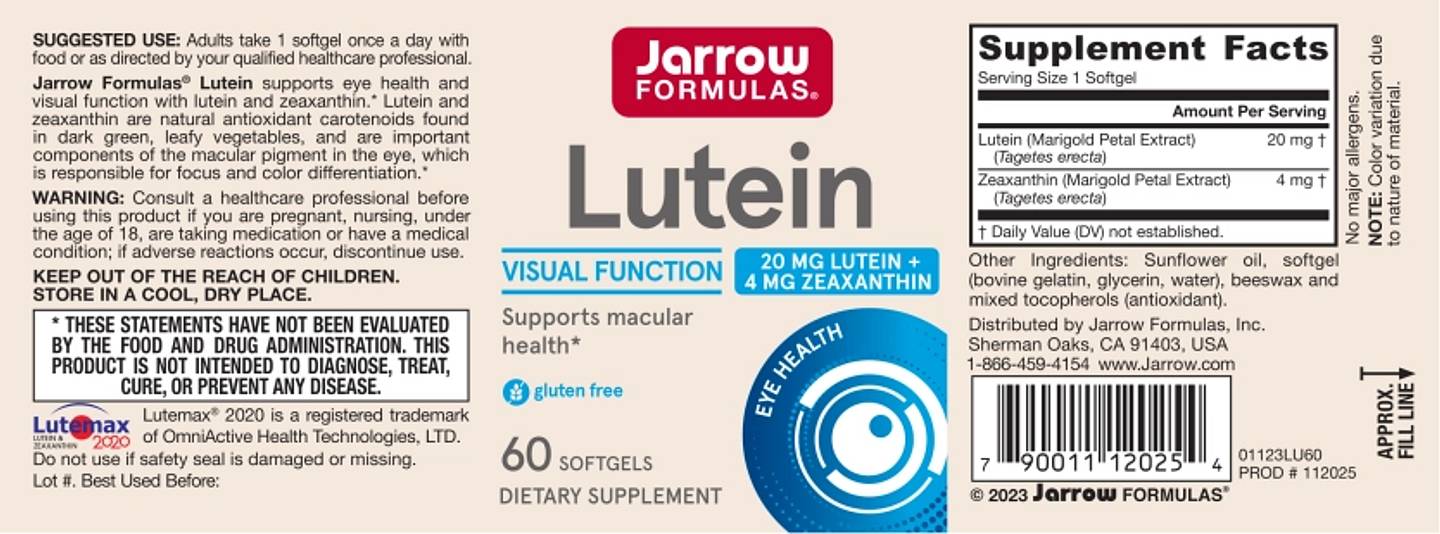 Jarrow Formulas, Lutein label