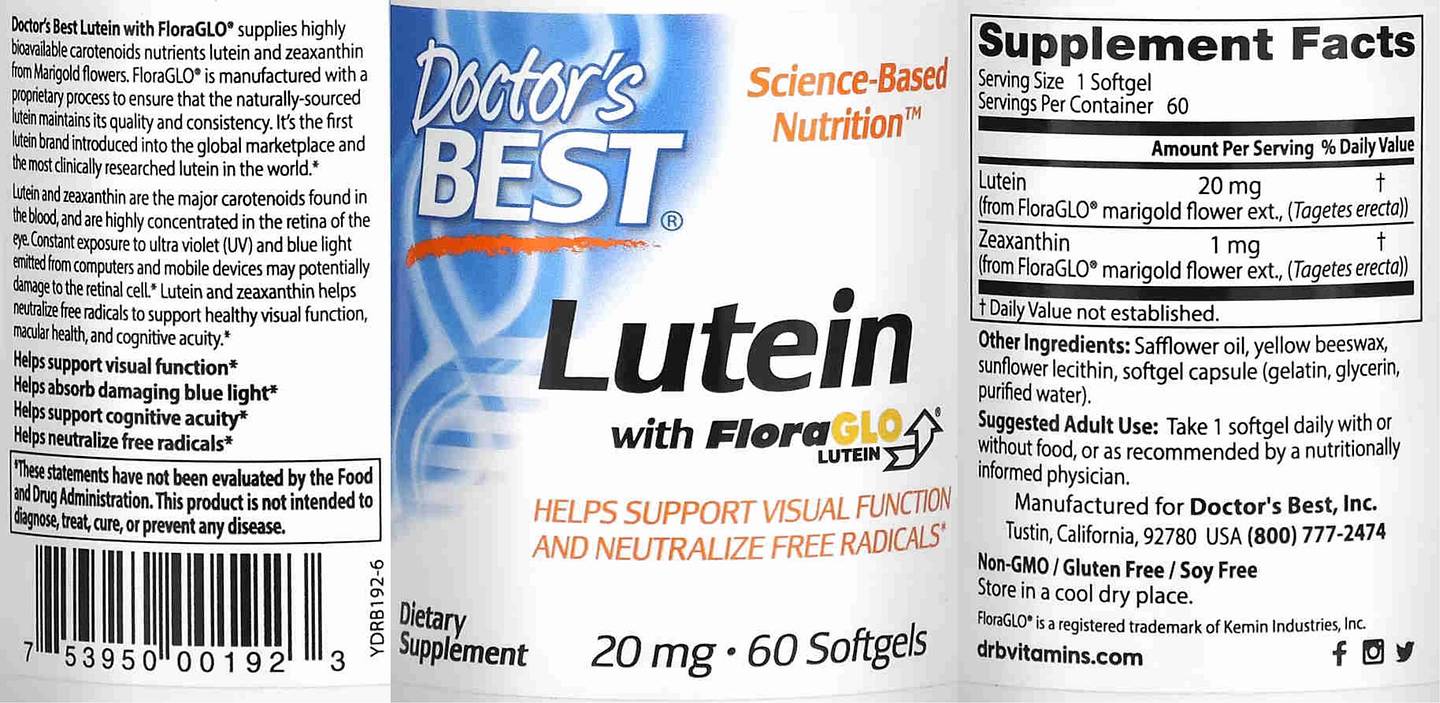 Doctor's Best, Lutein label