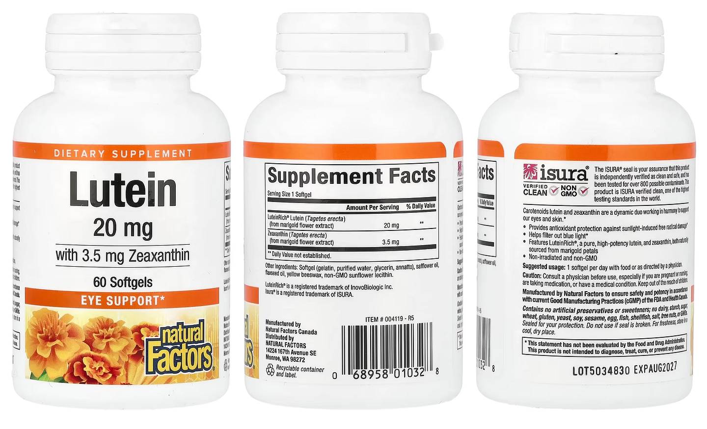 Natural Factors, Lutein packaging