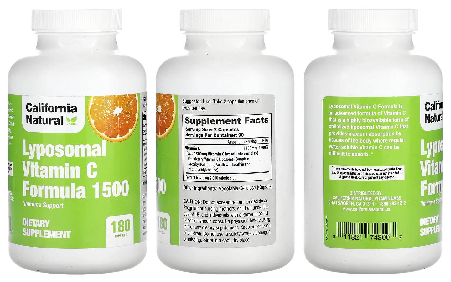 California Natural, Lyposomal Vitamin C Formula 1500 packaging