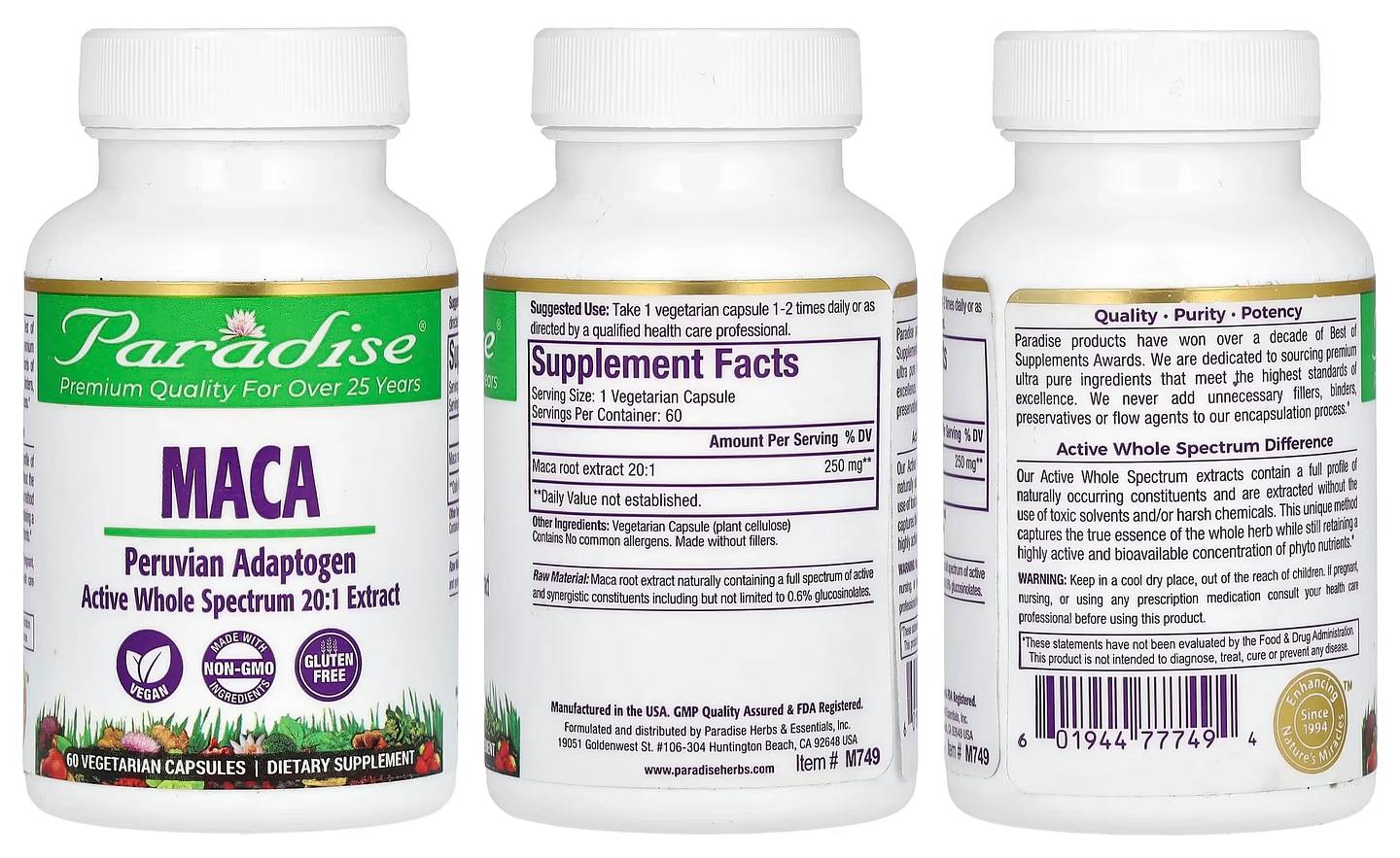 Paradise Herbs, Maca packaging