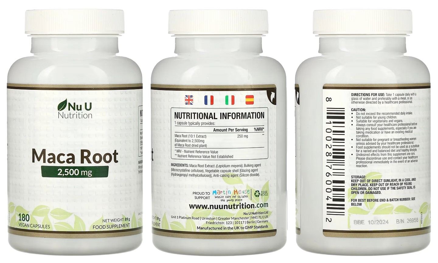 Nu U Nutrition, Maca Root packaging