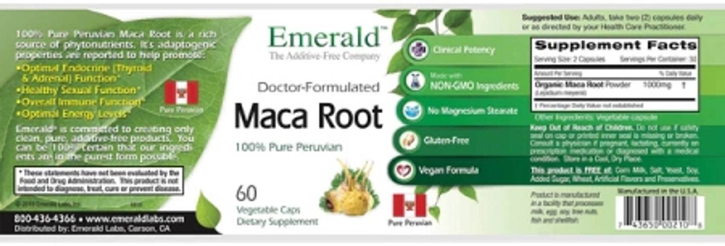 Emerald Laboratories, Maca Root label