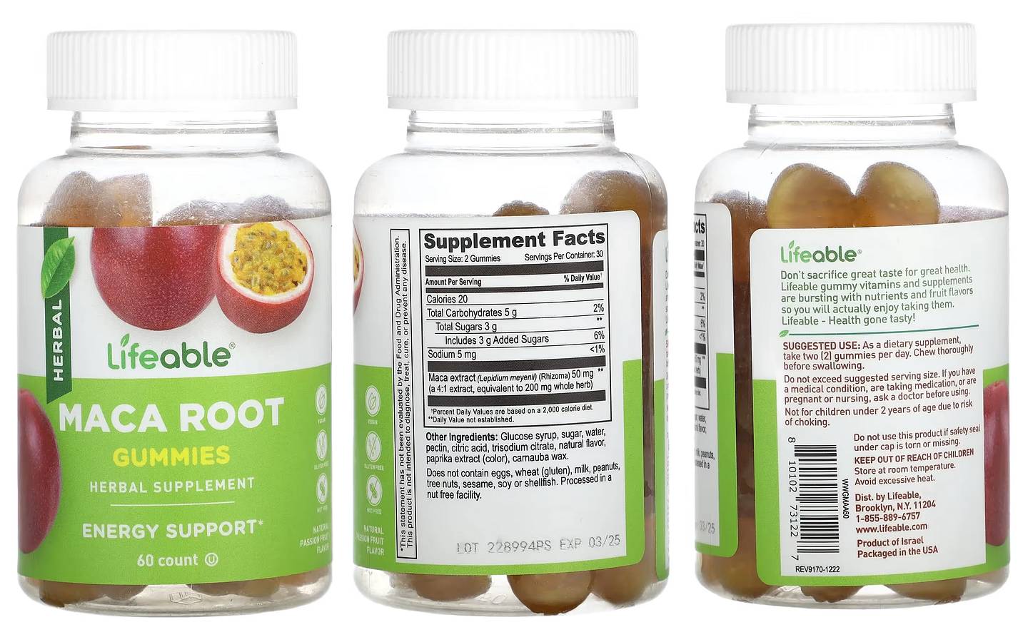 Lifeable, Maca Root Gummies packaging