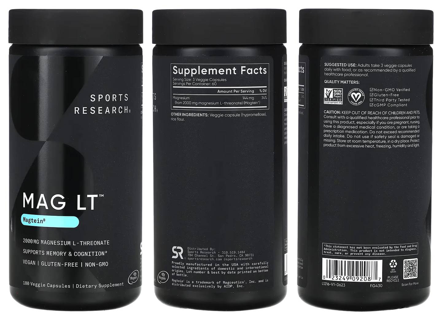 Sports Research, MAG LT, Magtein, 2,000 mg packaging