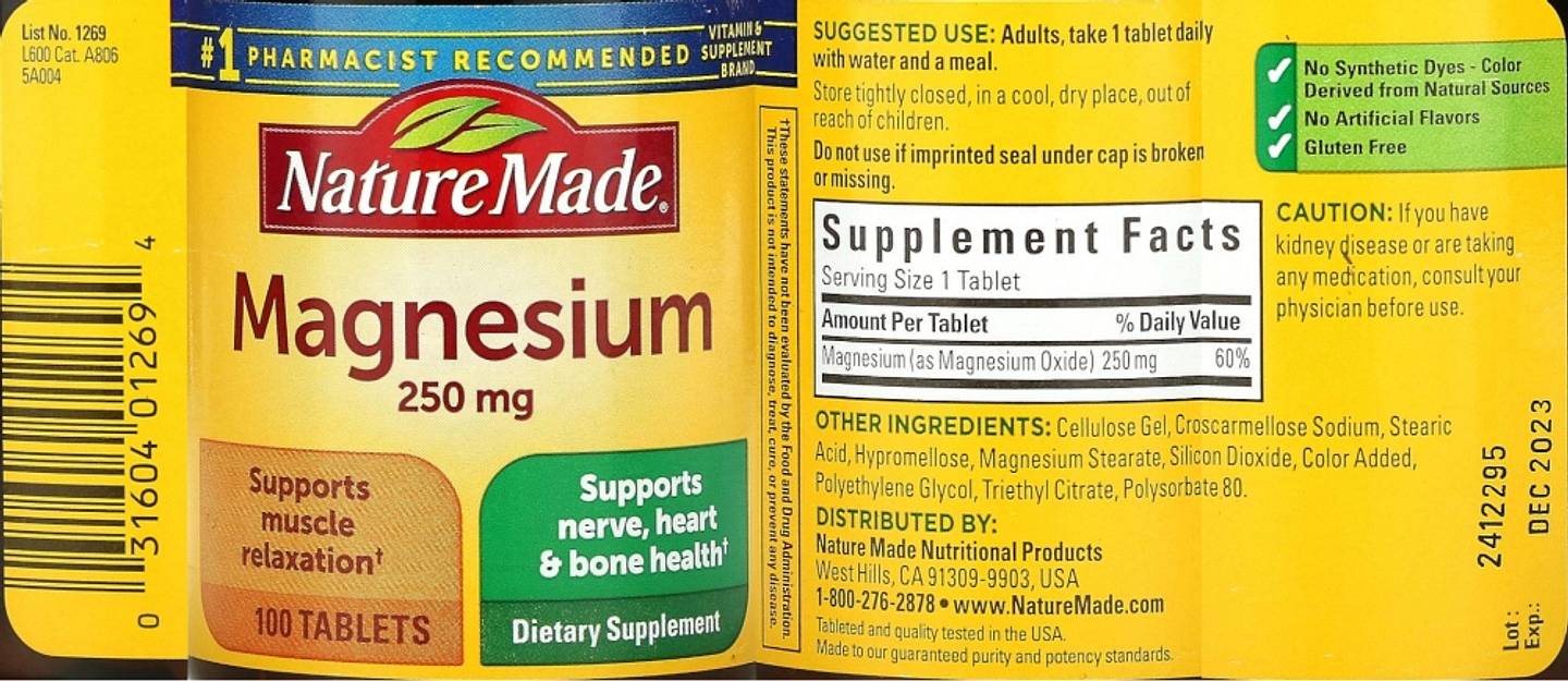 Nature Made, Magnesium label