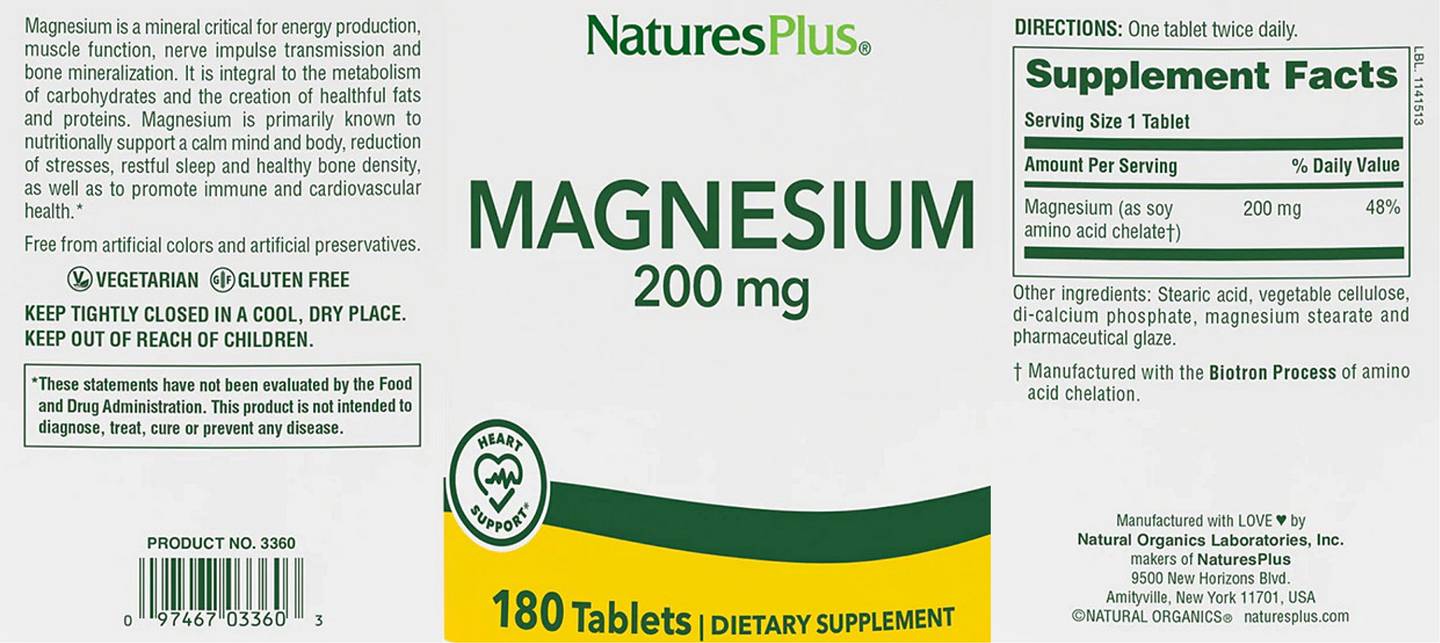 NaturesPlus, Magnesium label