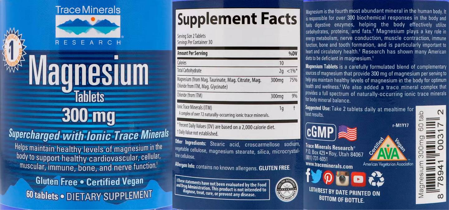 Trace Minerals, Magnesium label