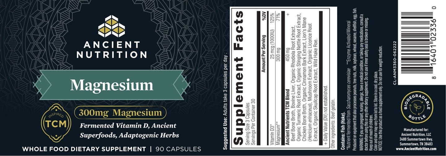 Ancient Nutrition, Magnesium label