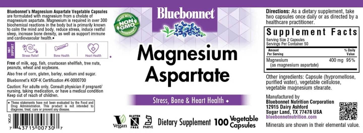 Bluebonnet Nutrition, Magnesium Aspartate label