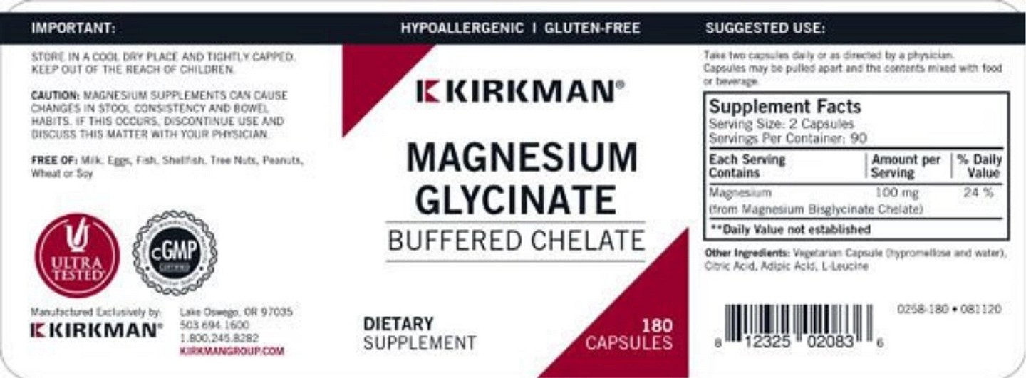 Kirkman Labs, Magnesium Bisglycinate Buffered Chelate label