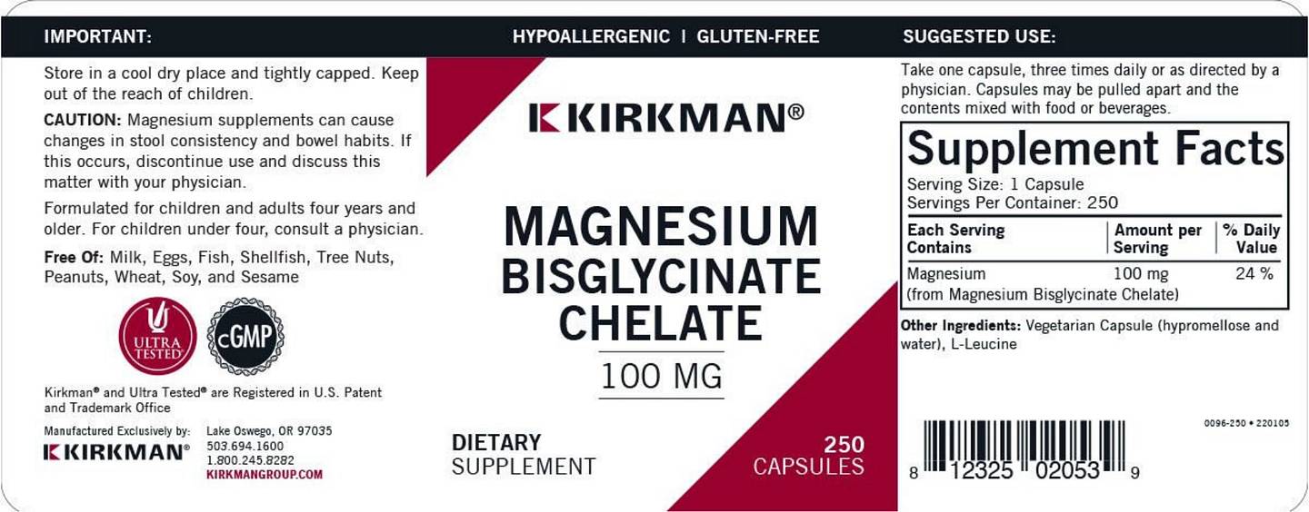 Kirkman Labs, Magnesium Bisglycinate Chelate label