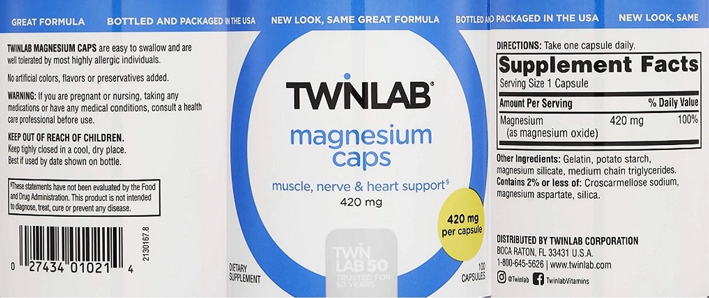 Twinlab, Magnesium Caps label