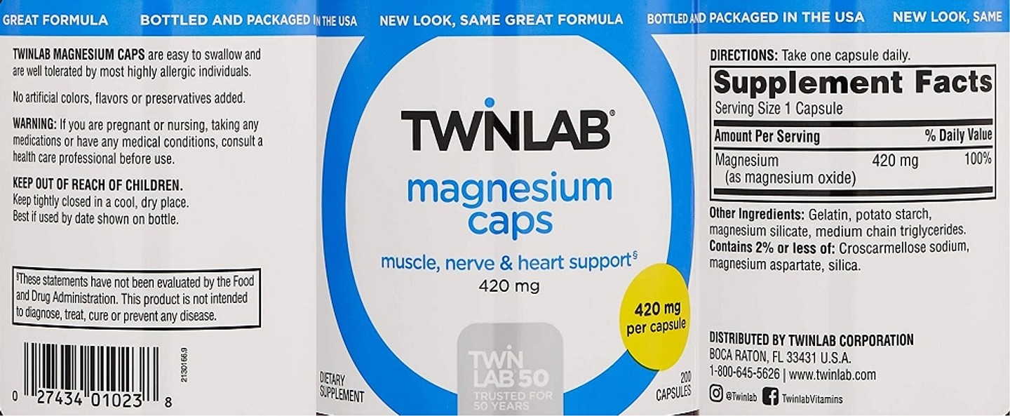 Twinlab, Magnesium Caps label
