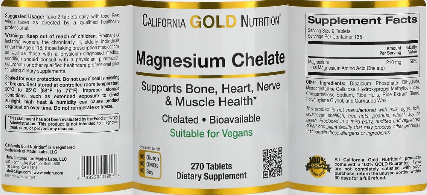 California Gold Nutrition, Magnesium Chelate label