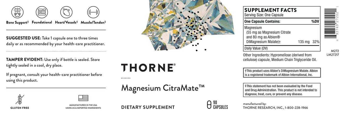 Thorne, Magnesium CitraMate label