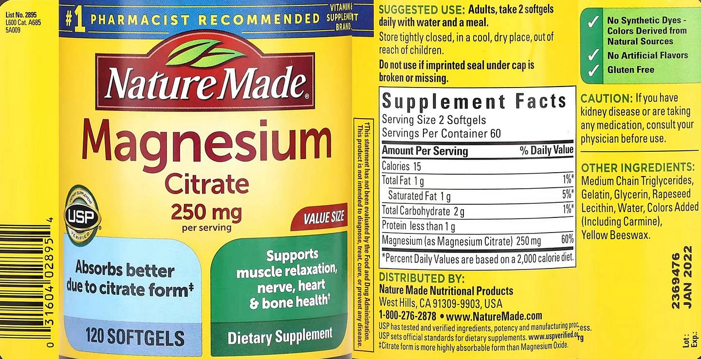 Nature Made, Magnesium Citrate label