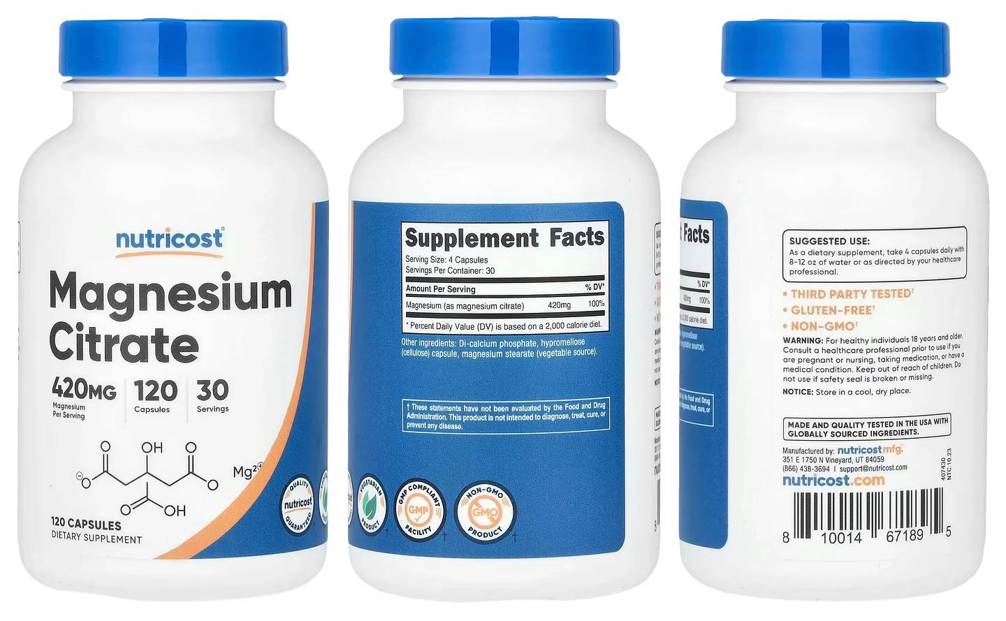 Nutricost, Magnesium Citrate packaging