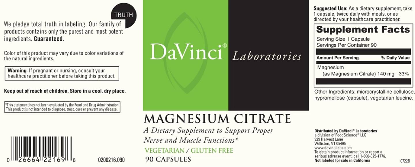 DaVinci Laboratories of Vermont, Magnesium Citrate label