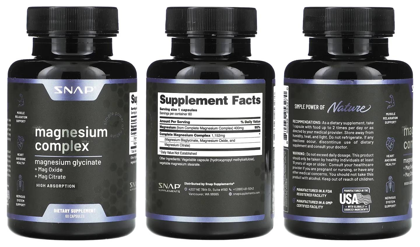 Snap Supplements, Magnesium Complex packaging