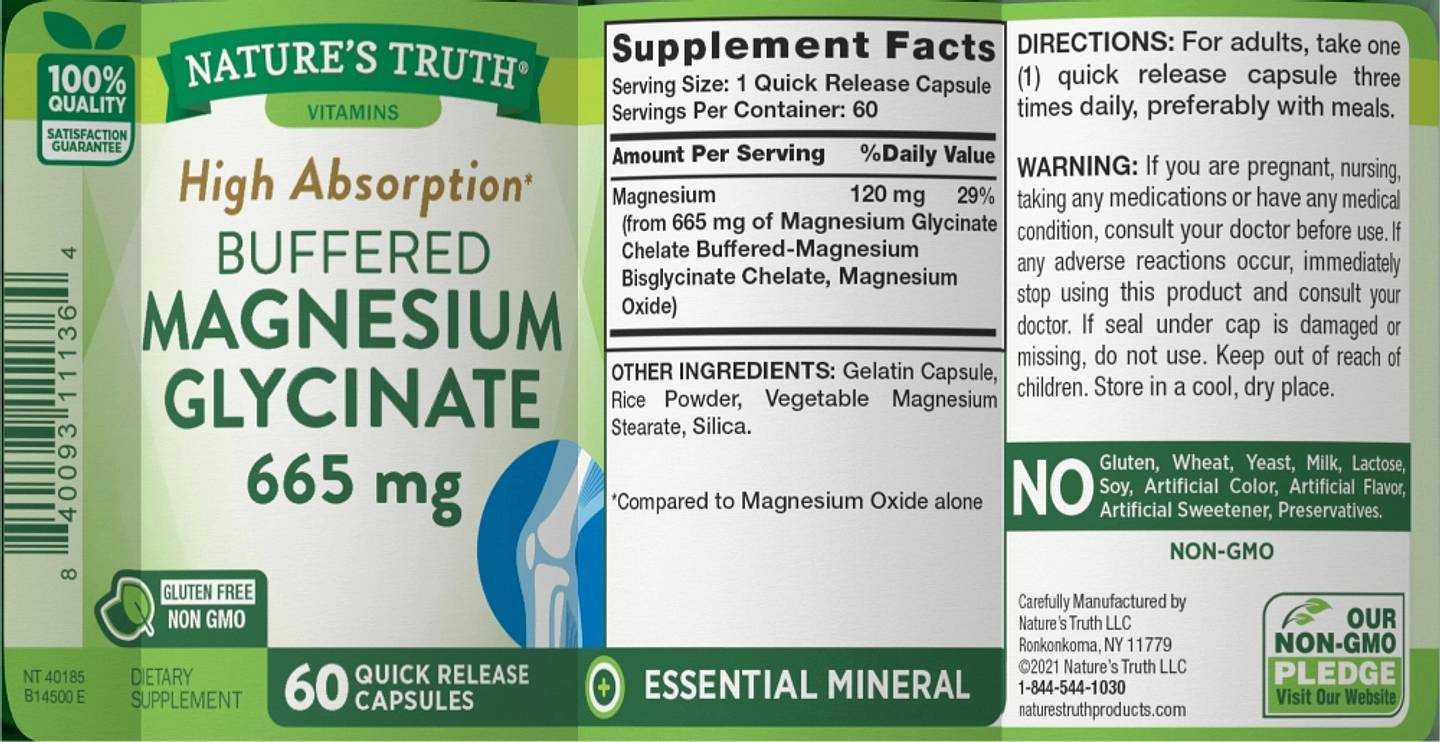 Nature's Truth, Magnesium Glycinate label