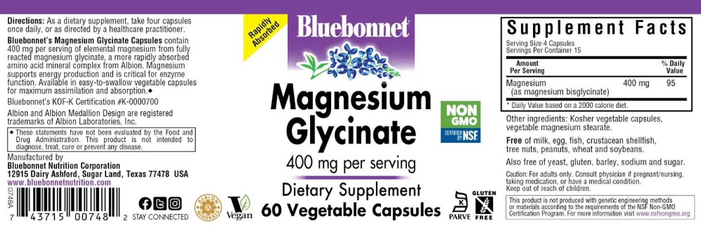 Bluebonnet Nutrition, Magnesium Glycinate label