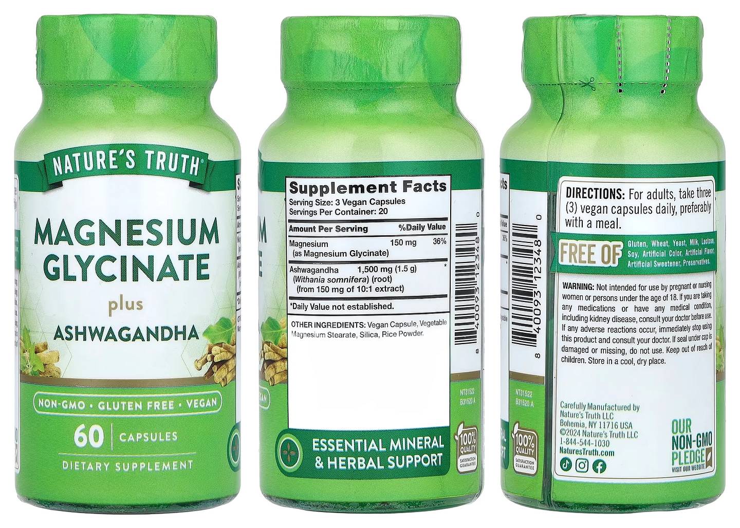 Nature's Truth, Magnesium Glycinate Plus Ashwagandha packaging