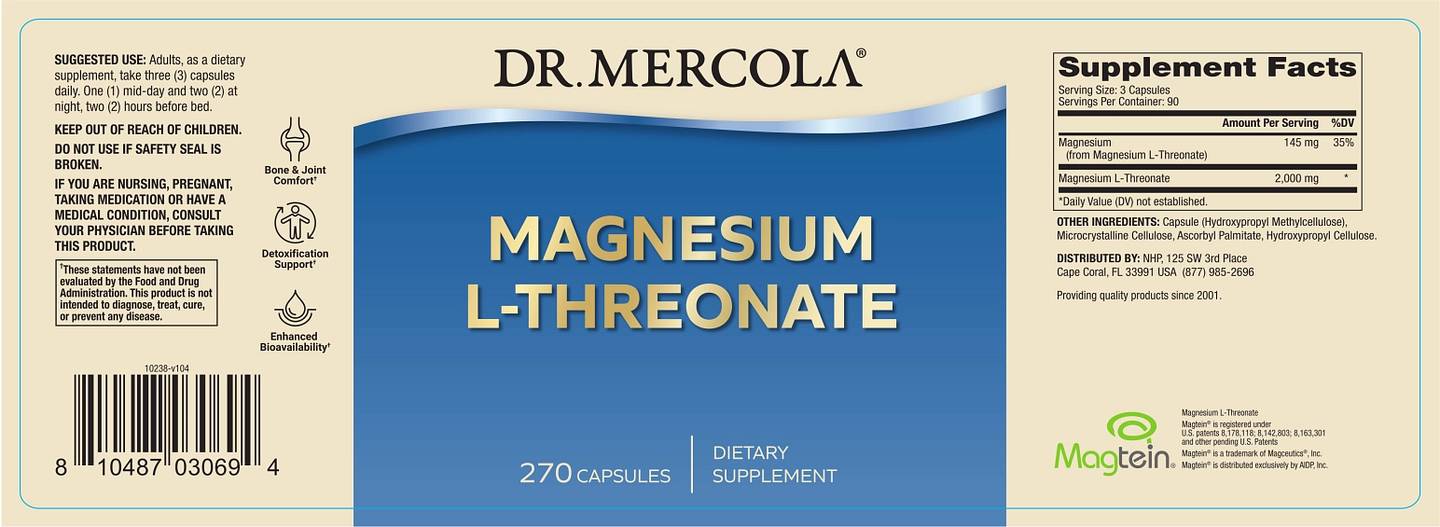 Dr. Mercola, Magnesium L-Threonate label