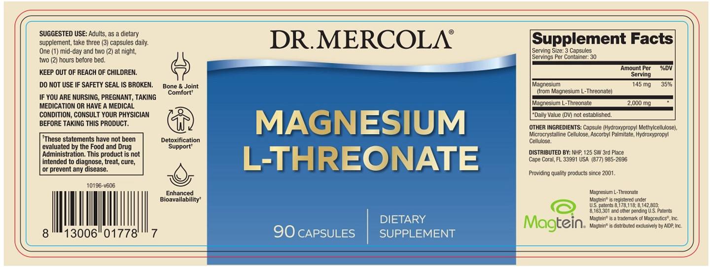 Dr. Mercola, Magnesium L-Threonate label