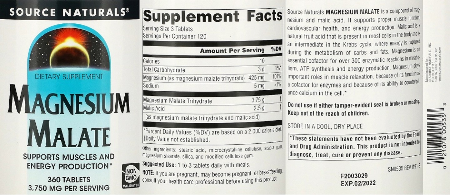 Source Naturals, Magnesium Malate label
