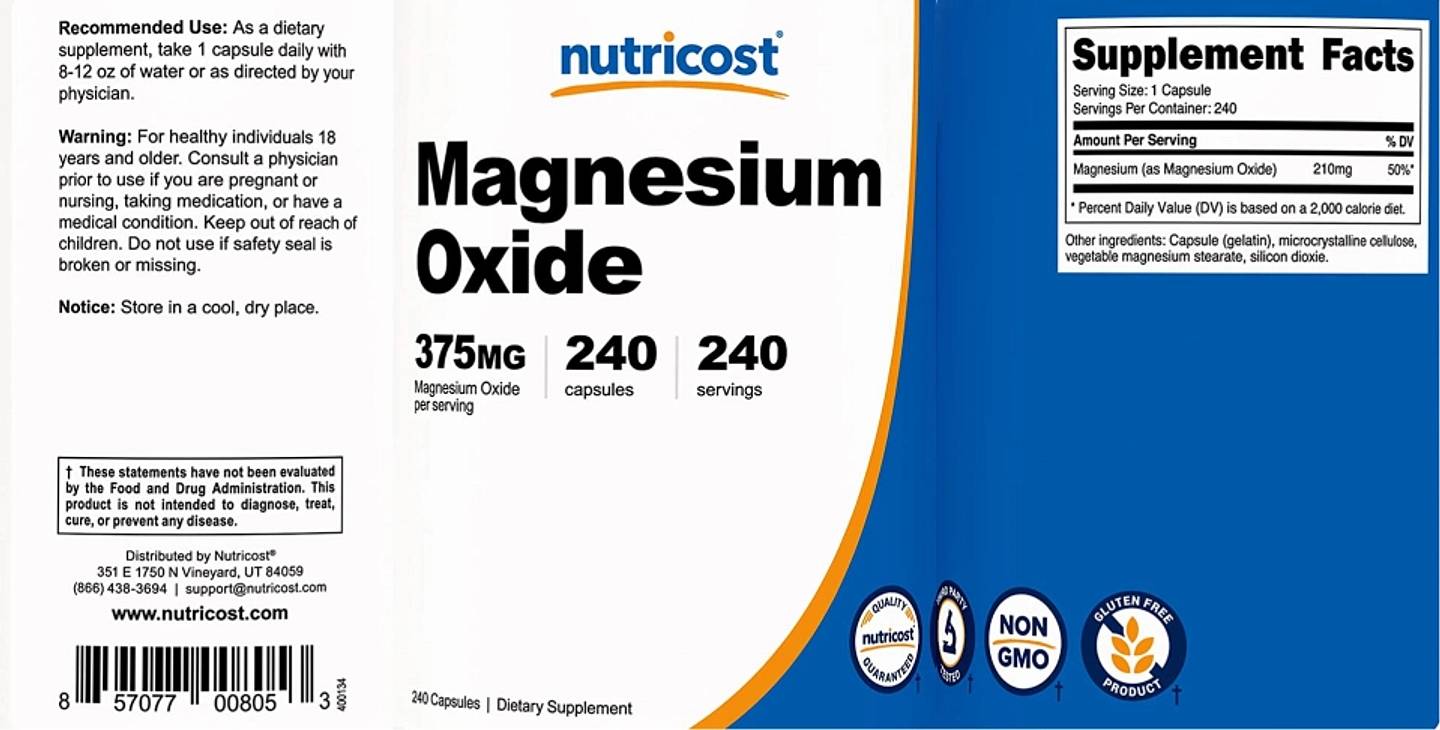 Nutricost, Magnesium Oxide label