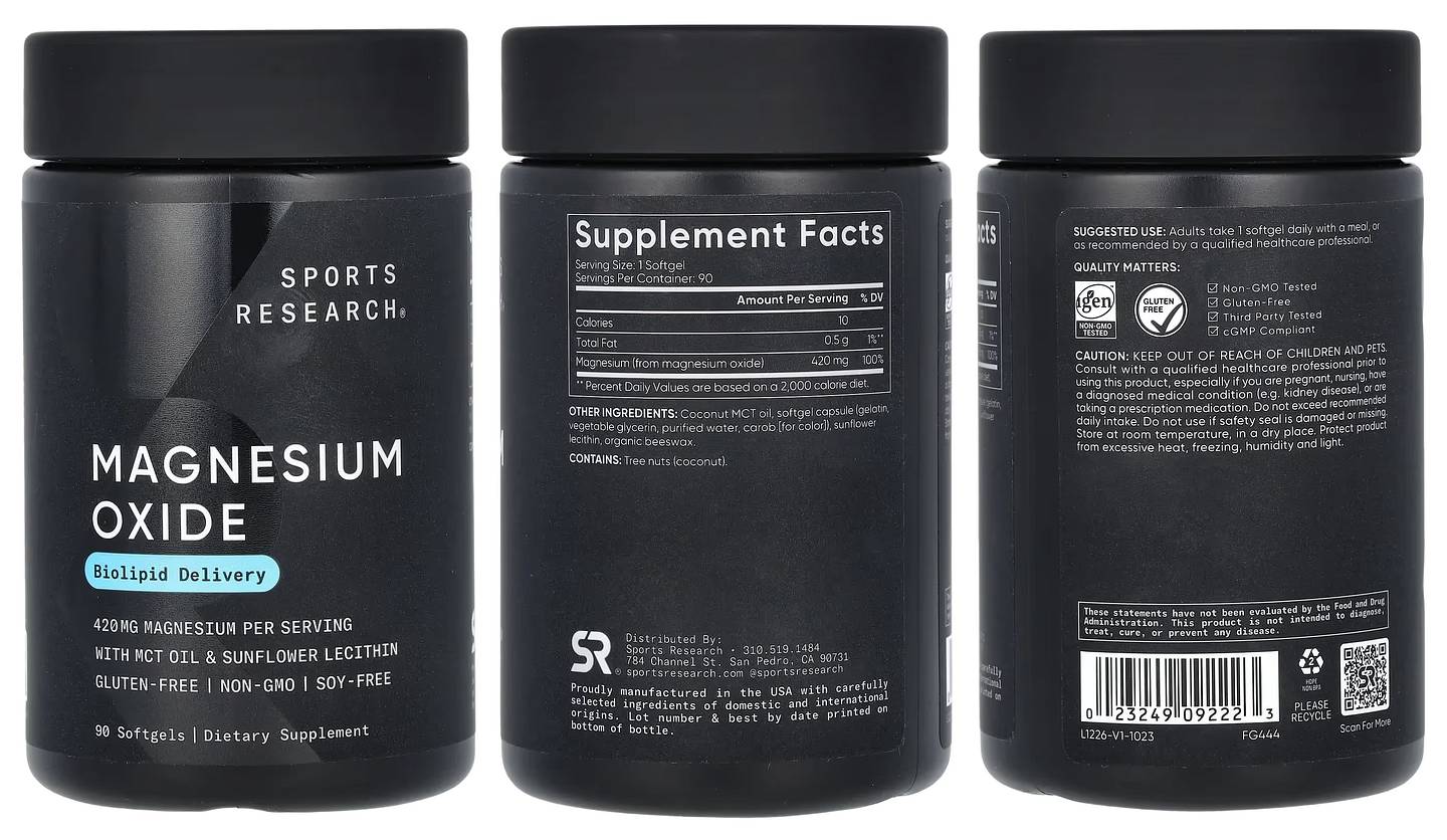 Sports Research, Magnesium Oxide packaging