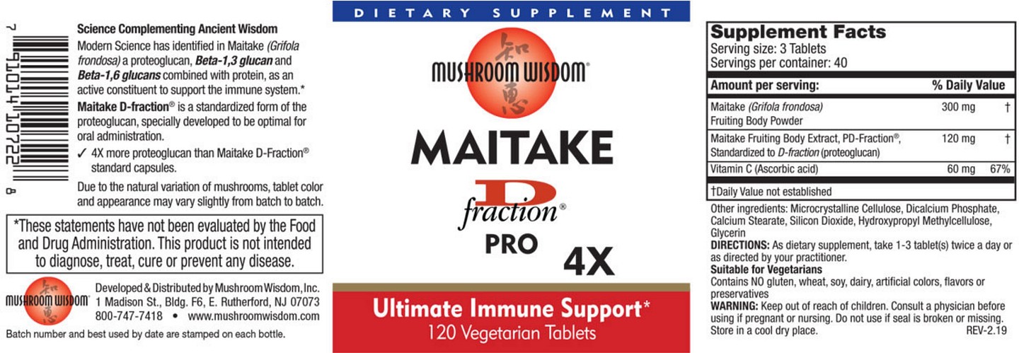 Mushroom Wisdom, Maitake D-Fraction, Pro 4X label