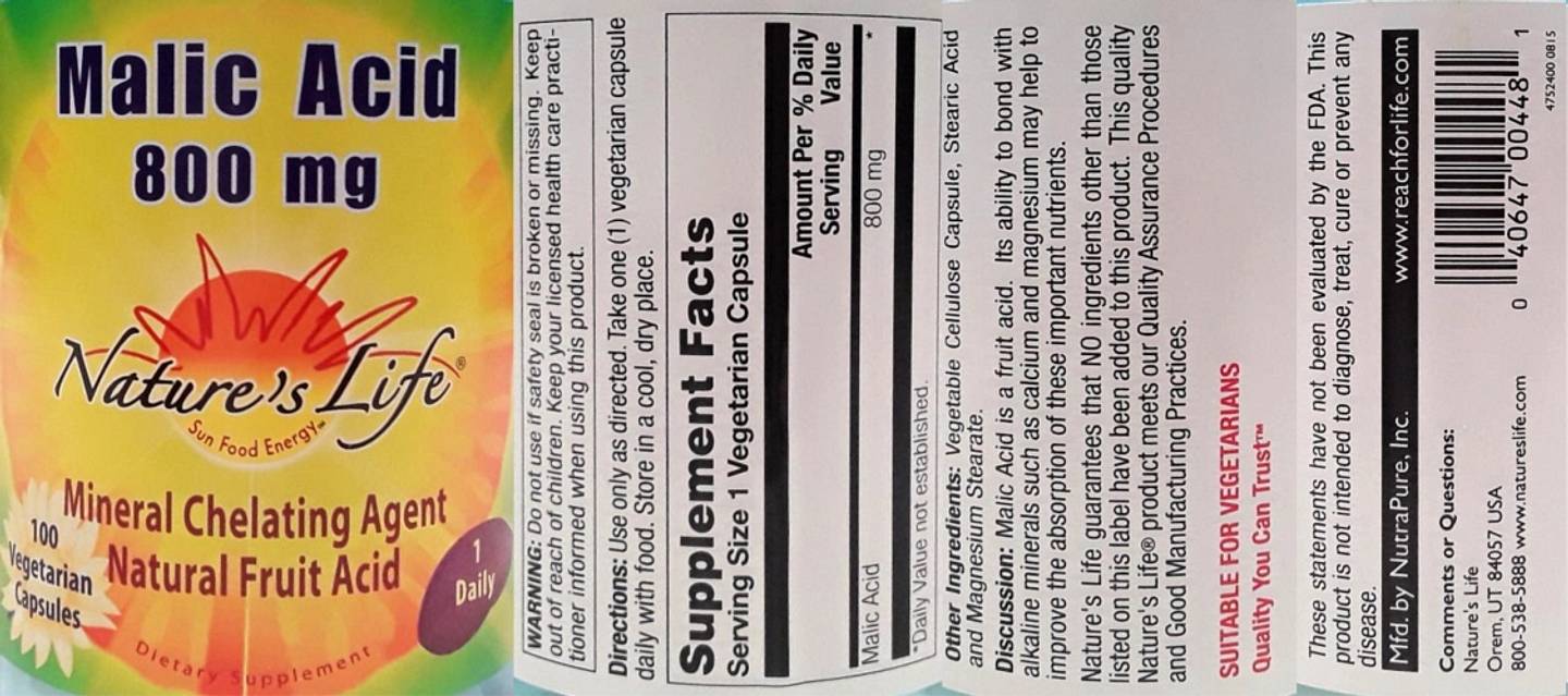 Nature's Life, Malic Acid label