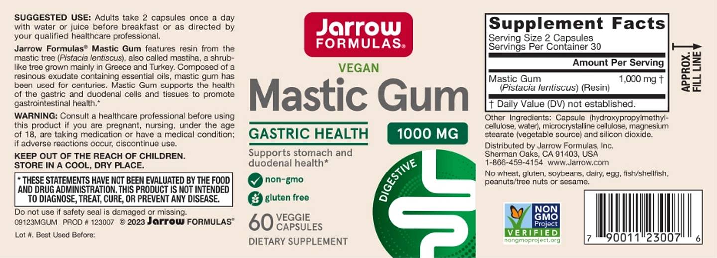 Jarrow Formulas, Mastic Gum label