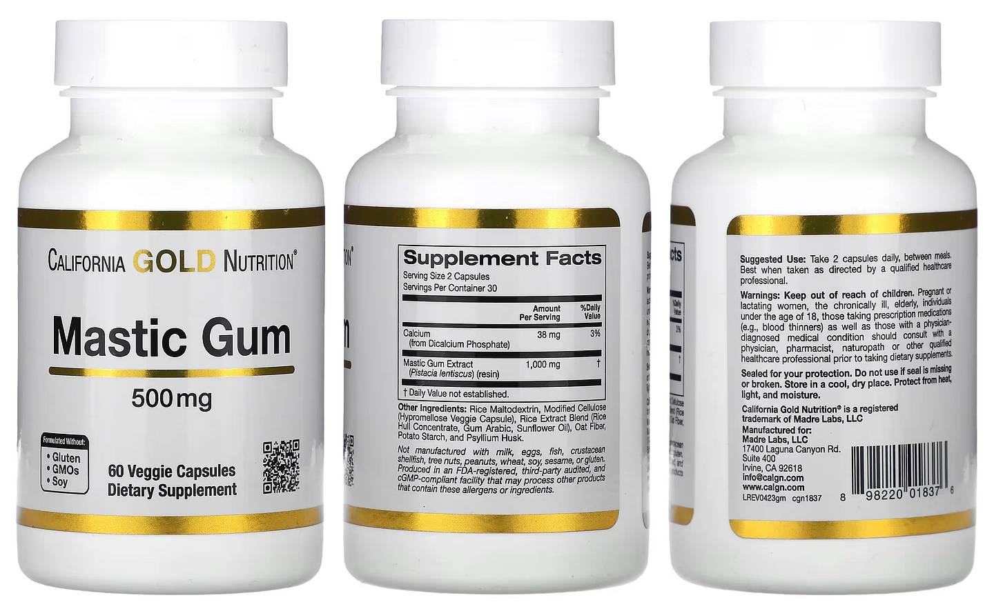 California Gold Nutrition, Mastic Gum packaging