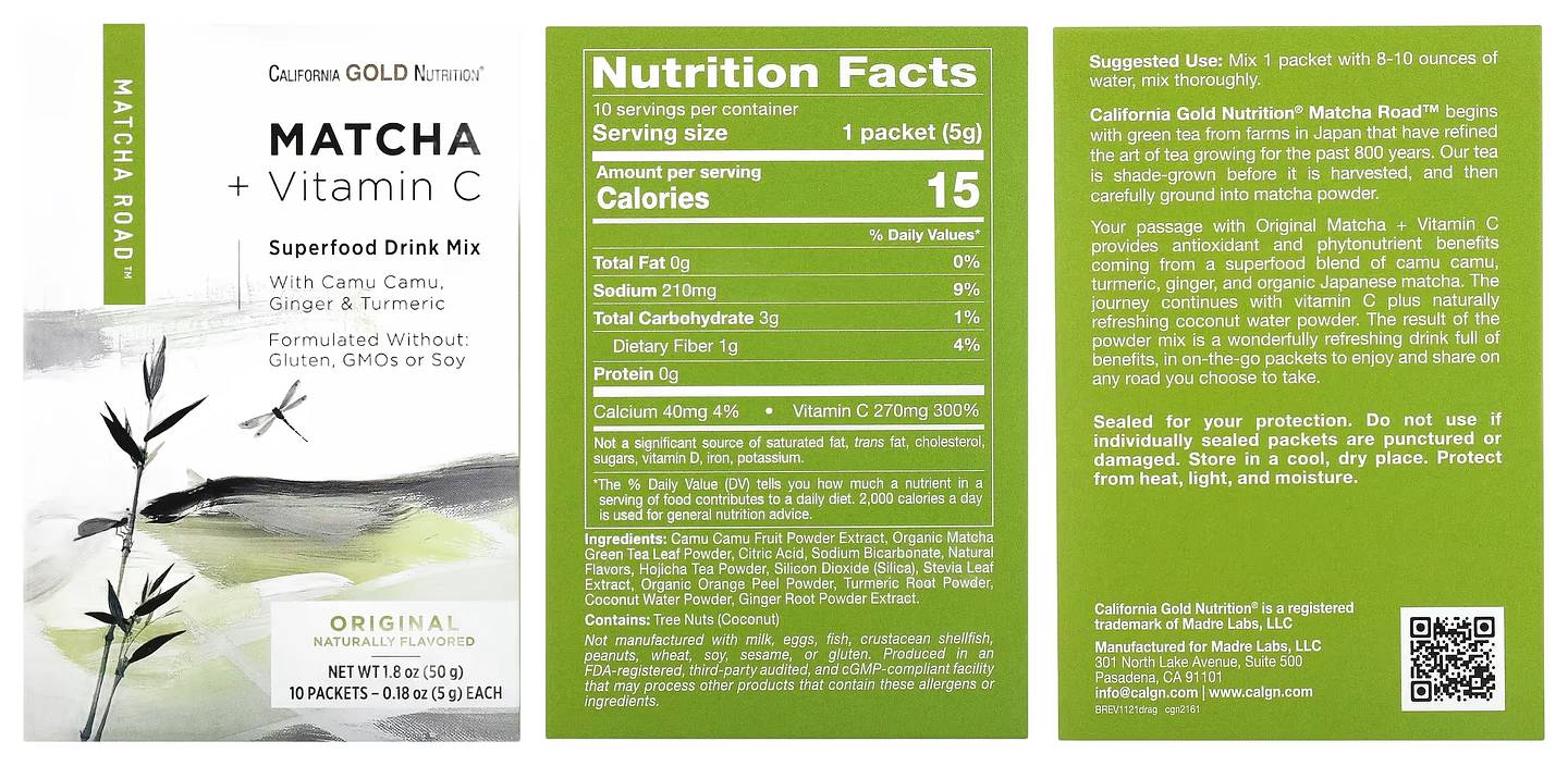 California Gold Nutrition, MATCHA ROAD Matcha + Vitamin C - Original packaging