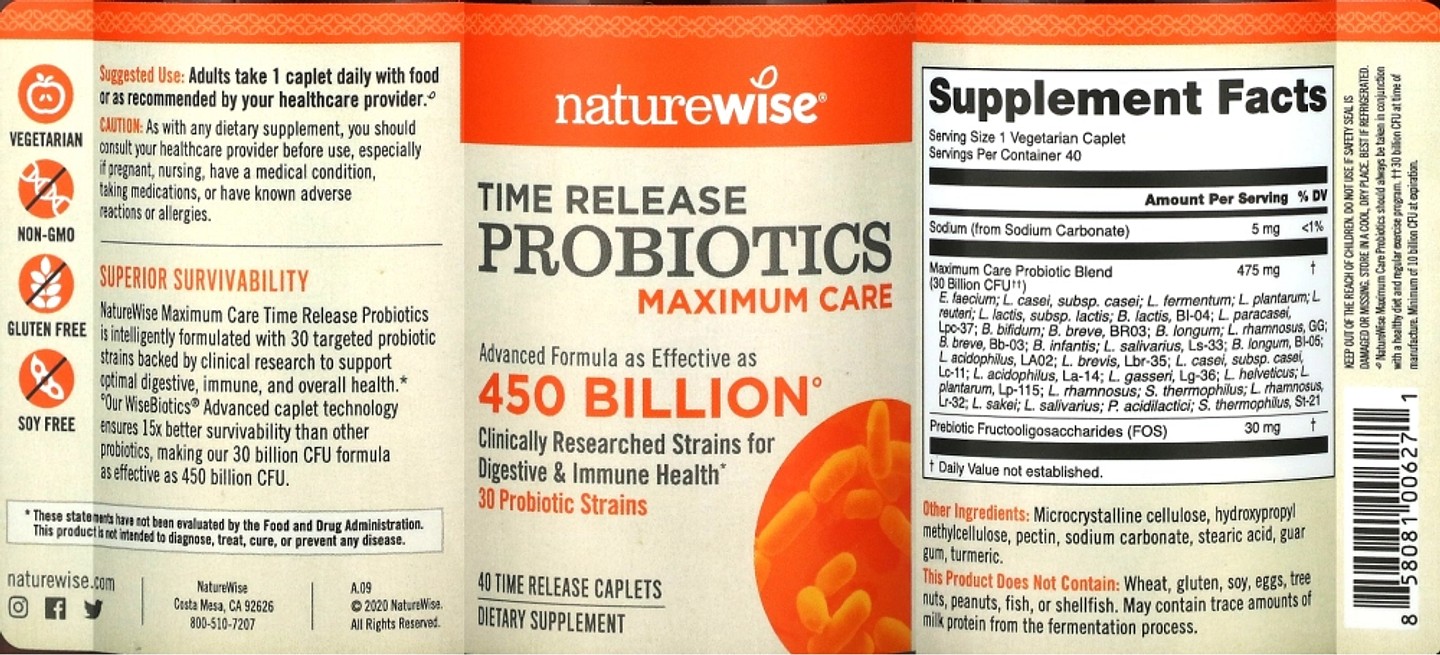 NatureWise, Max Care Probiotics label