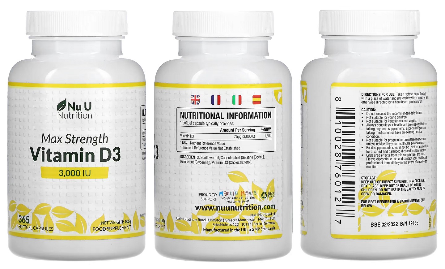 Nu U Nutrition, Max Strength Vitamin D3 packaging