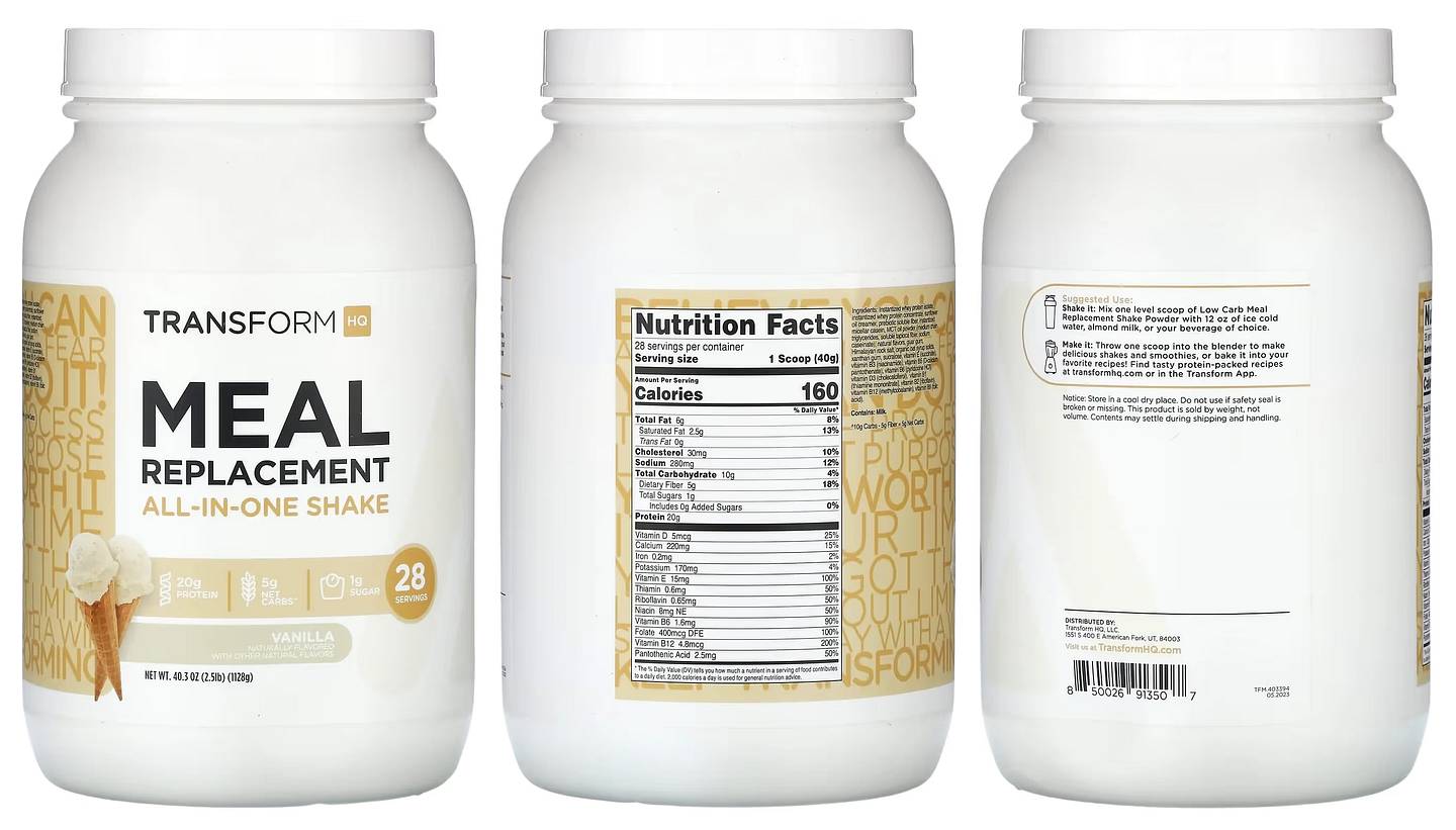 TransformHQ, Meal Replacement, All-in-One Shake, Vanilla packaging
