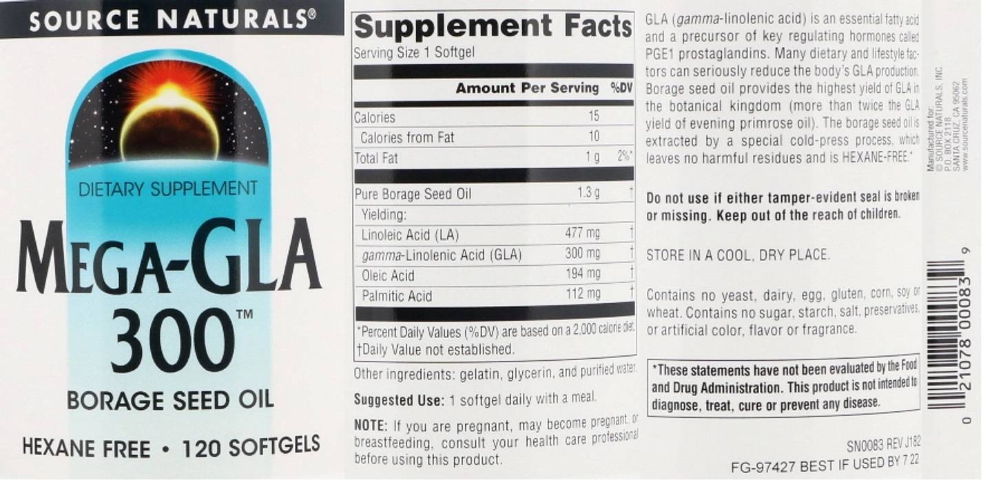 Source Naturals, Mega-GLA 300 label