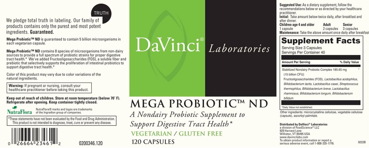 DaVinci Laboratories of Vermont, Mega Probiotic-ND label