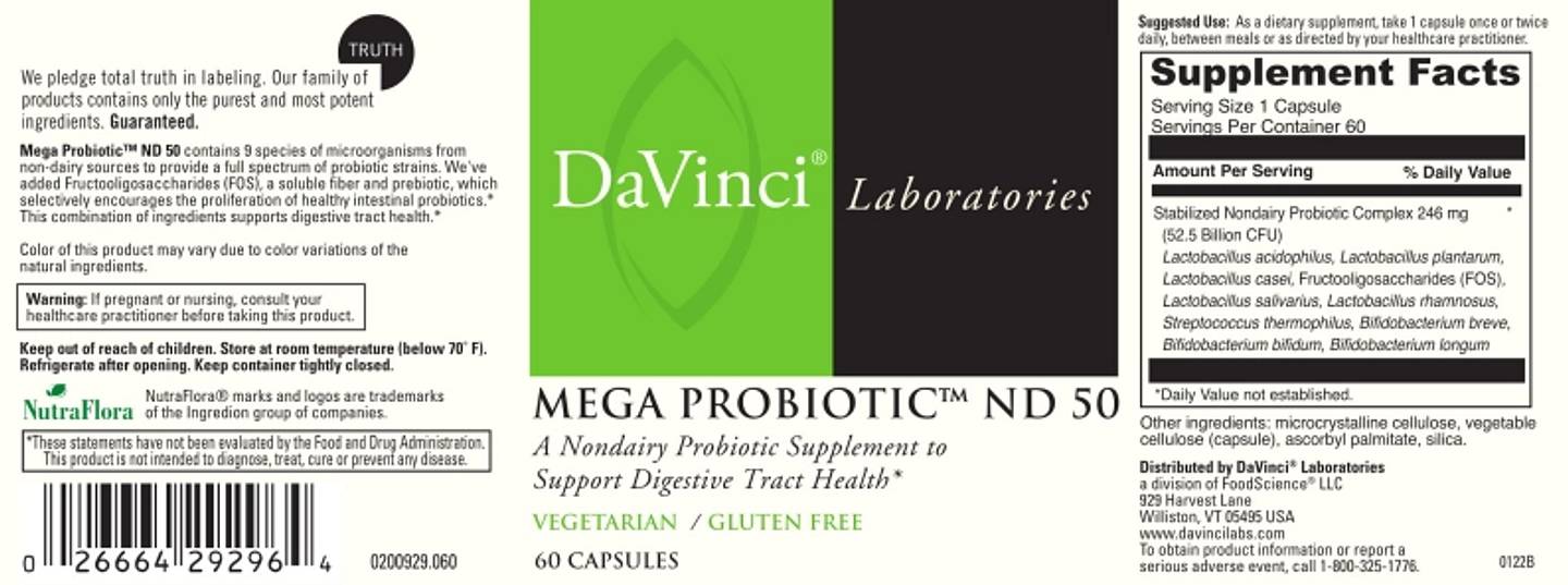 DaVinci Laboratories of Vermont, Mega Probiotic ND 50 label