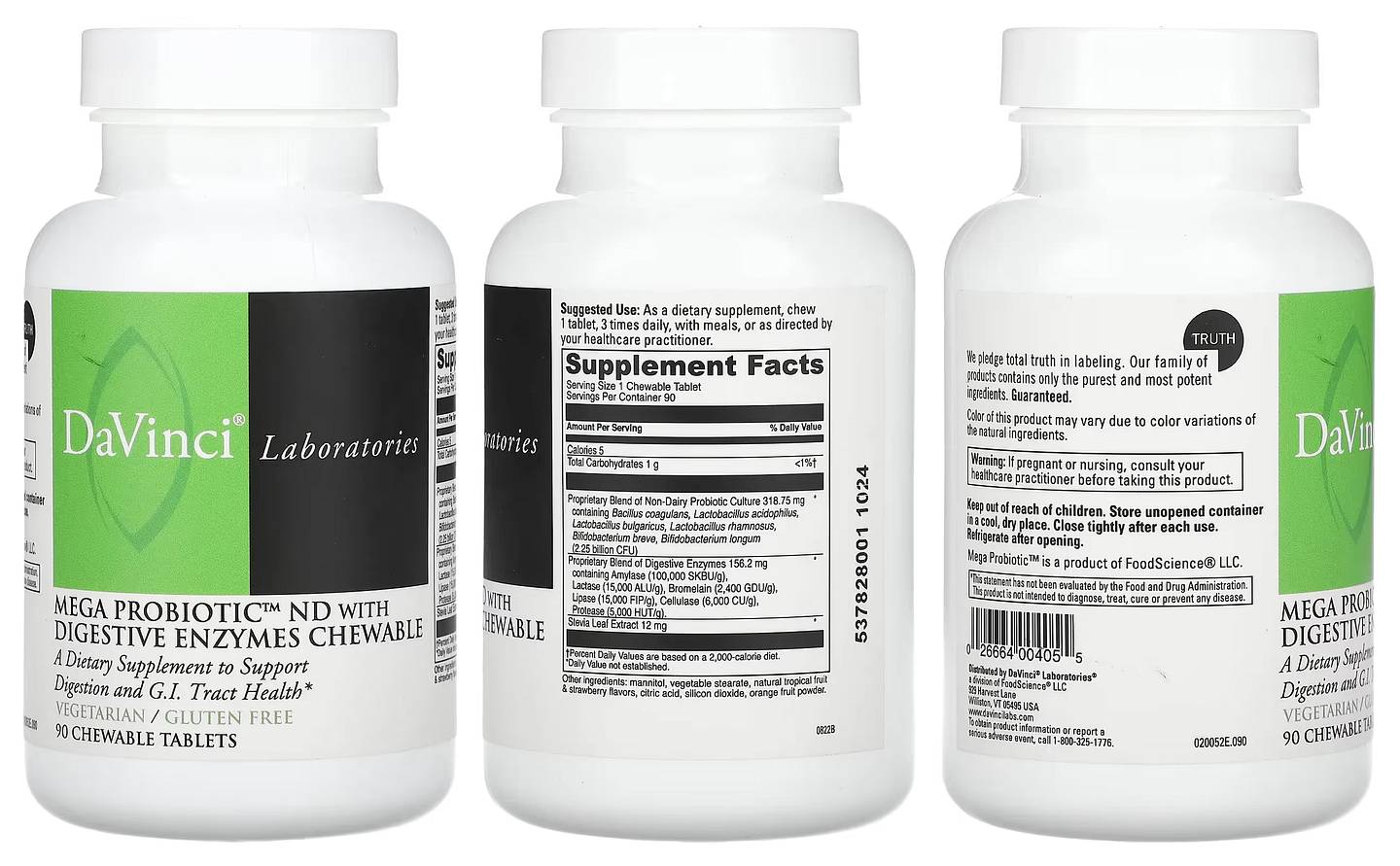 DaVinci Laboratories of Vermont, Mega Probiotic ND with Digestive Enzymes Chewable packaging